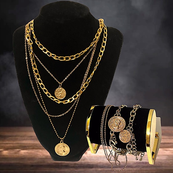 "Without Words" Gold Layered Coin Necklace Set - Picture 4 of 15